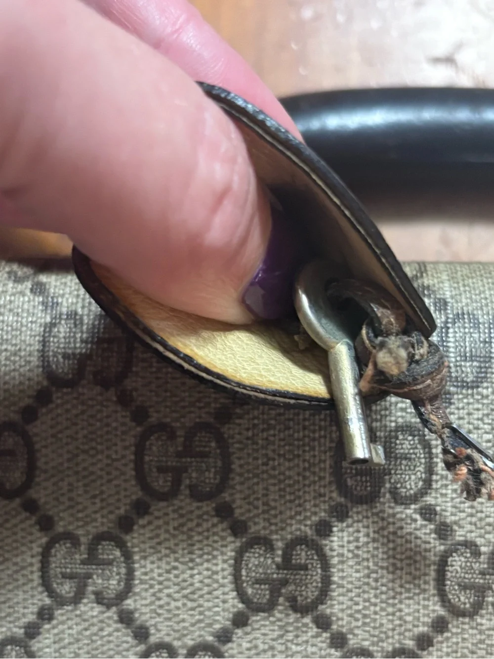 Vintage 1960s Gucci Brown Monogram Briefcase with Brown Leather Trim & Lock Key